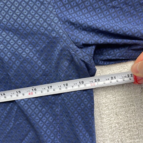 Au Noir Shirt Men Sz 4 Button Up Blue Geometric Holographic AOP Boho Preppy - Picture 6 of 13